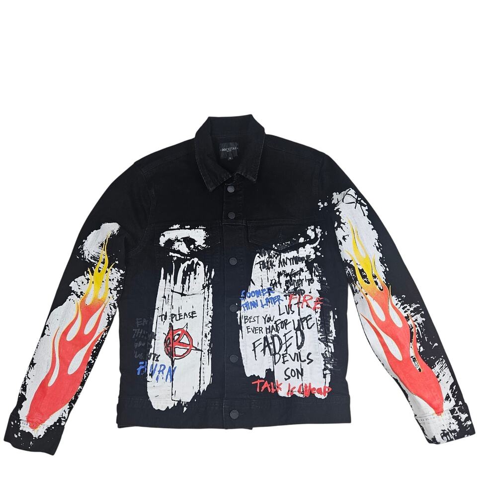 Rockstar Original US Fall Tour Denim Jacket Men Large Graffiti Grunge Streetwear
